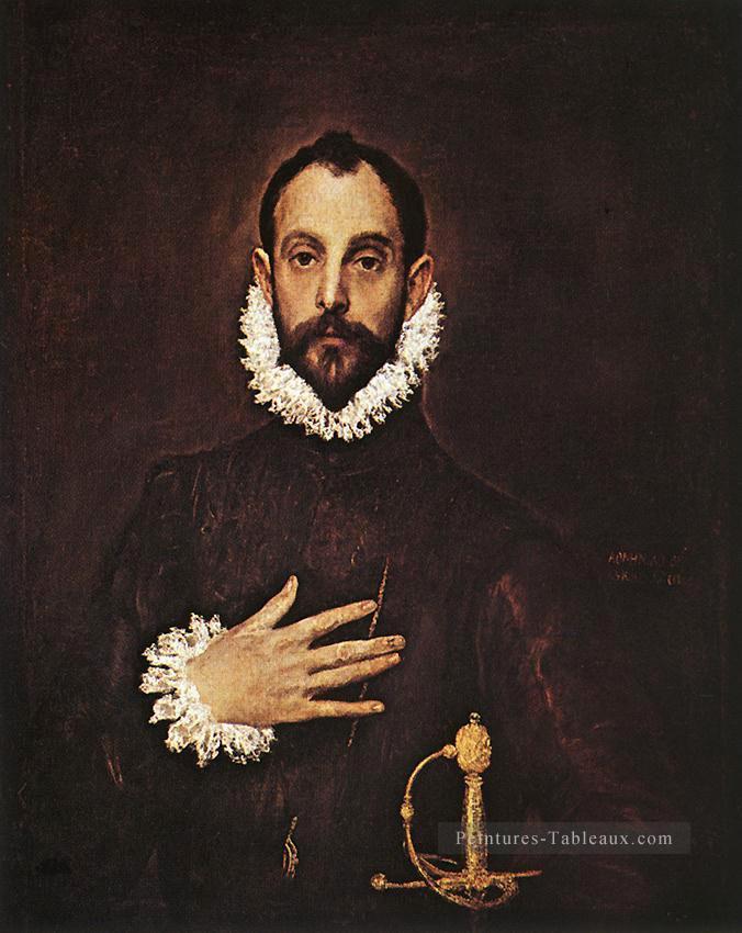 Le chevalier à la main sur son sein 1577 maniérisme espagnol Renaissance El Greco Peintures à l'huile